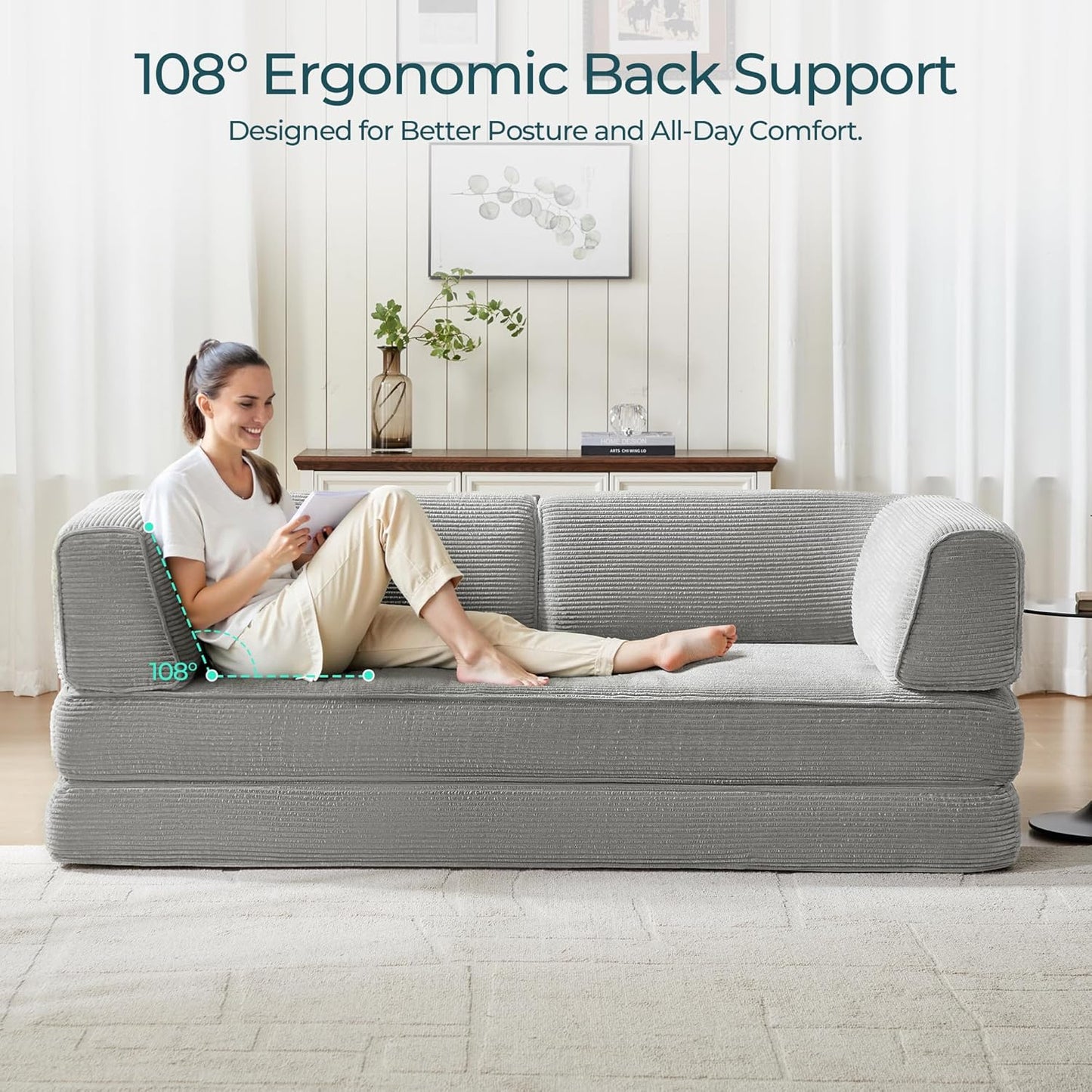 79'' Convertible Sofa Bed - Sleeper Sofa Compression Folding Loveseat Sleeper - Foldable Corduroy Couch Bed for Living Room Bedroom - Modular Sectional Compressed Sofa in Box, Grey