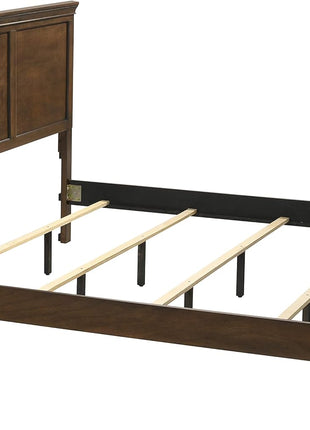 Maderne Traditional King Wood Panel Bed Set with Dresser, Mirror, Two Nightstands, and Chest in Antique Walnut Finish