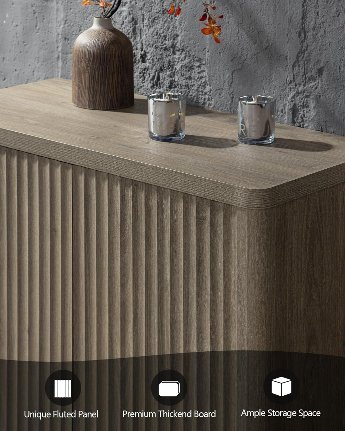 Buffet Cabinet with Storage 103.8" Sideboard Accent Modern Credenza with Doors & Shelves Fluted Tall Media Console Mid Century Coffee Bar Table for Living Room Kitchen Dining Room Hallway