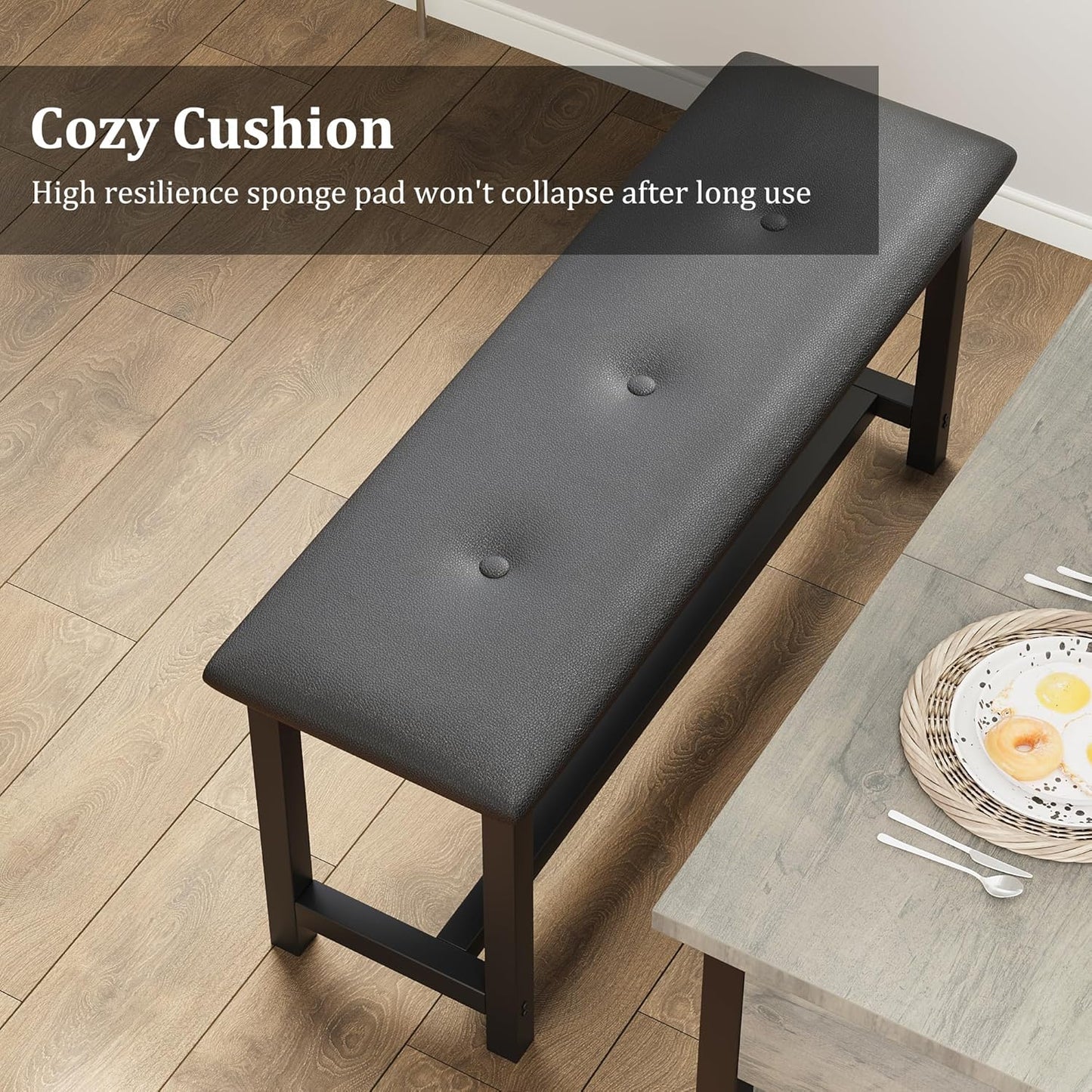 Dining Table Set for 4, Kitchen Dining Table Set with Upholstered Benches, Kitchen Dining Room Table with Storage Drawers & Wine Rack for Small Space-Grey