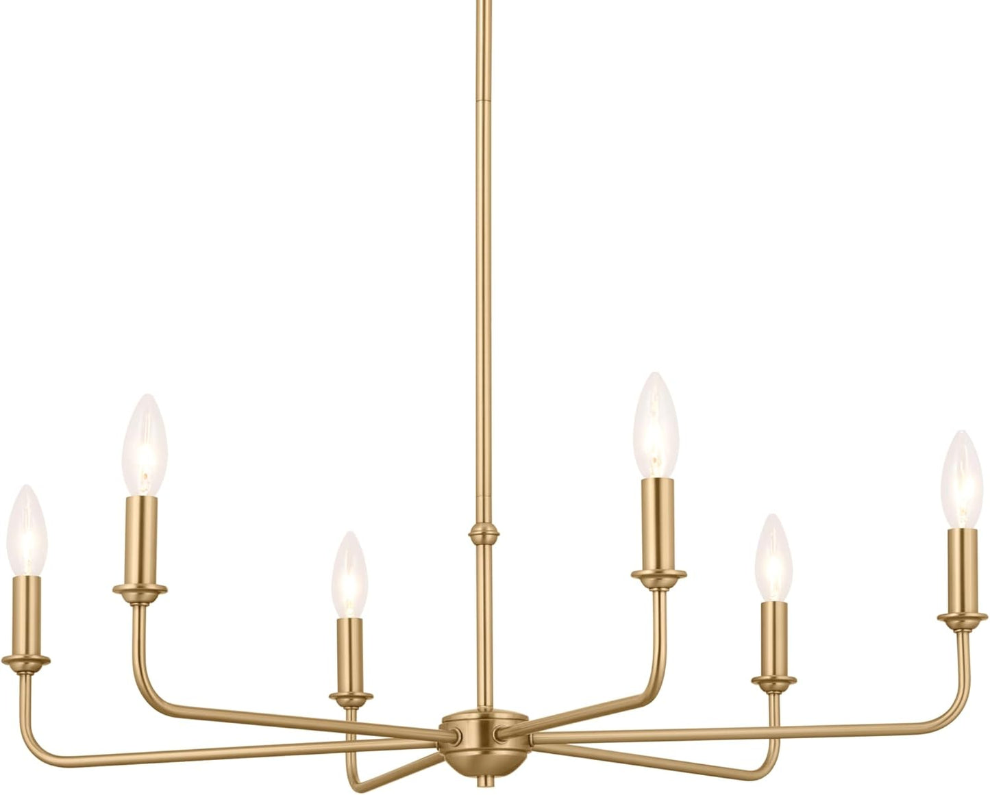 Pallas 6-Light Chandelier in Brushed Natural Brass, Classic Ceiling Light Fixture with Optional Linen Tapered Shades for Foyer, Living Room, or Dining Room, (32.25" W X 13.75" H), 52516BNB