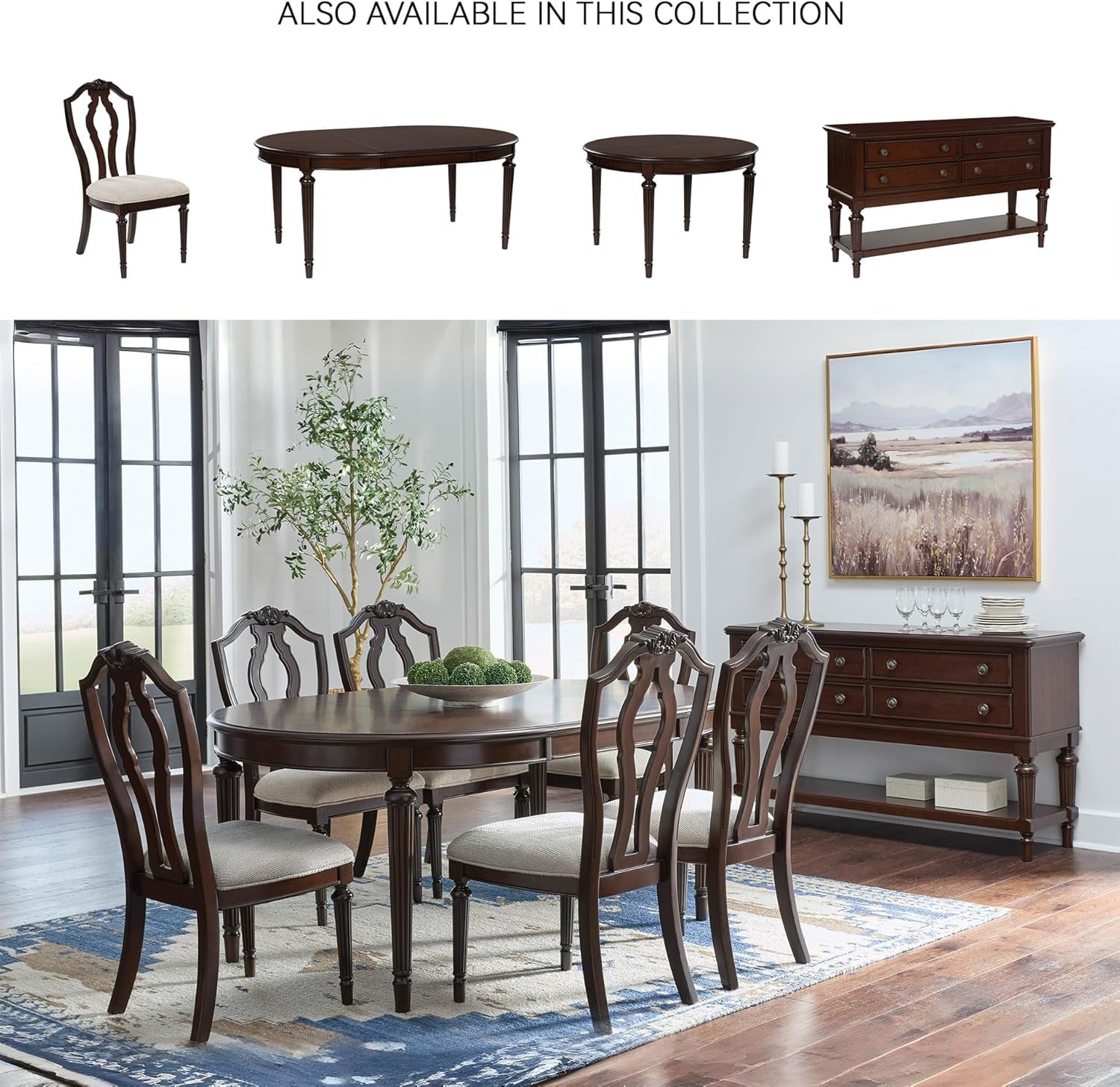 Lavinton Classic 4-Drawer Dining Server with Open Shelf, Dark Brown