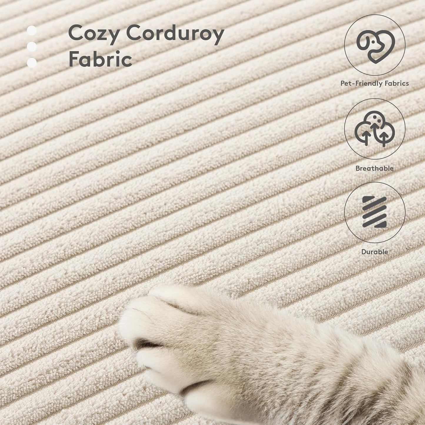 113'' Modular Sectional Cloud Couch, 5 Seater Corner Sofa Big Comfy Corduroy Oversized L Shaped Couch with 2 Pillows, Chaise, Ottoman, Deep Seat Sectional Couches for Living Room Office, Beige