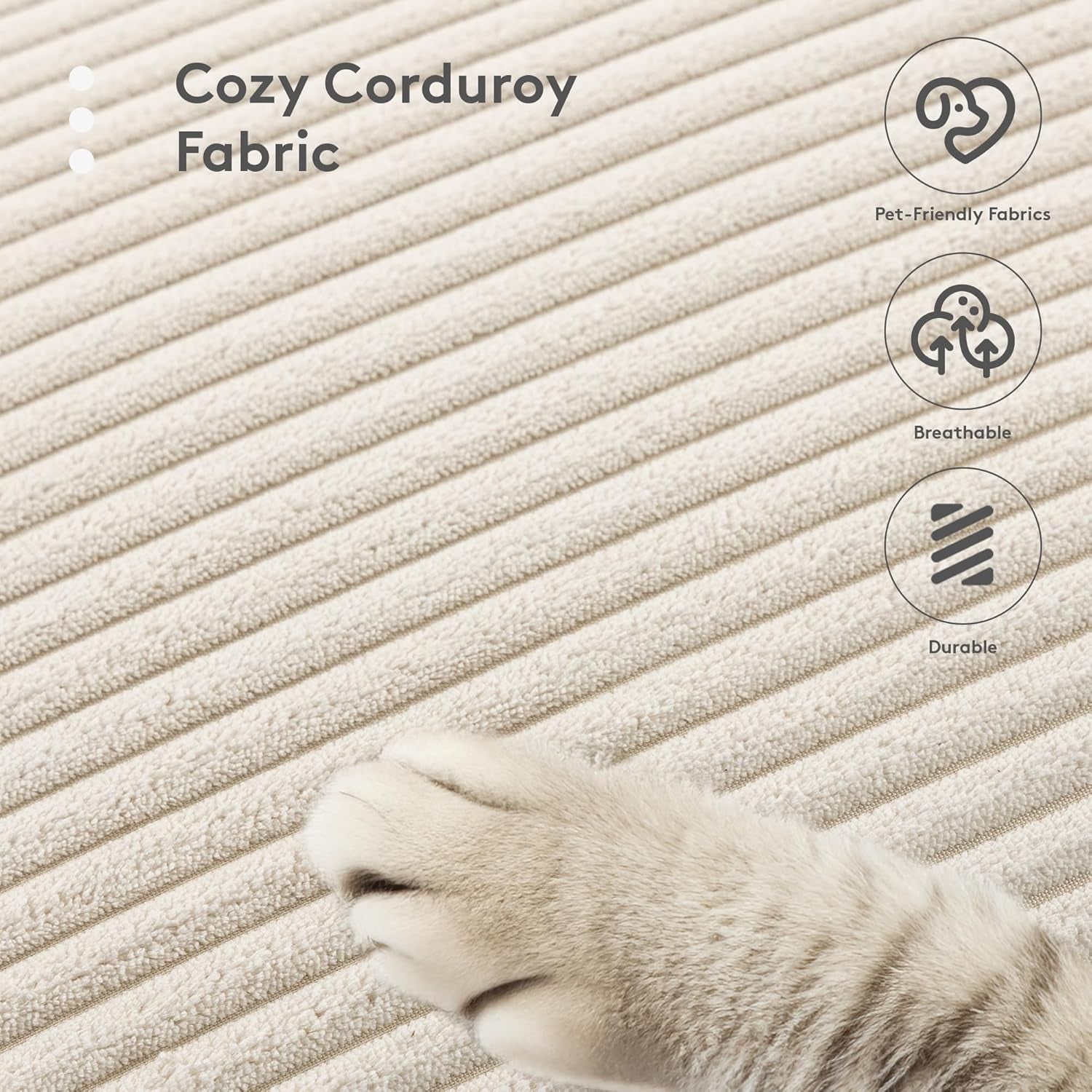 113'' Modular Sectional Cloud Couch, 5 Seater Corner Sofa Big Comfy Corduroy Oversized L Shaped Couch with 2 Pillows, Chaise, Ottoman, Deep Seat Sectional Couches for Living Room Office, Beige