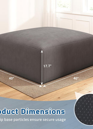 40-Inch Oversized Square Corduroy Ottoman Pouf - Foam-Filled Plush Footrest for Living Room and Bedroom, Grey (Single)