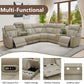 Power Breathing Leather Reclining Sofa Set,Power Recliner Sectional Couch with LED Light,Sectional Reclining Couch Set with USB Port/Storage for Living Room Home Office (Beige)