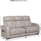 Boyington Contemporary Leather Match Power Reclining Sofa with USB Charging Ports, LED Lights and Adjustable Headrest, Light Gray
