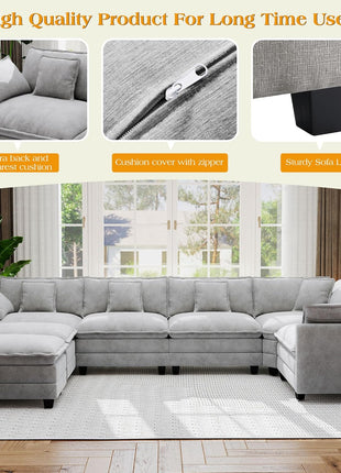 113.8" Modular Sectional Sofa - Modern Deep Seat Cloud Couch for Living Room, 5-Seater Chenille Fabric L-Shaped Sofa with Throw Pillows and Movable Ottoman for Apartments
