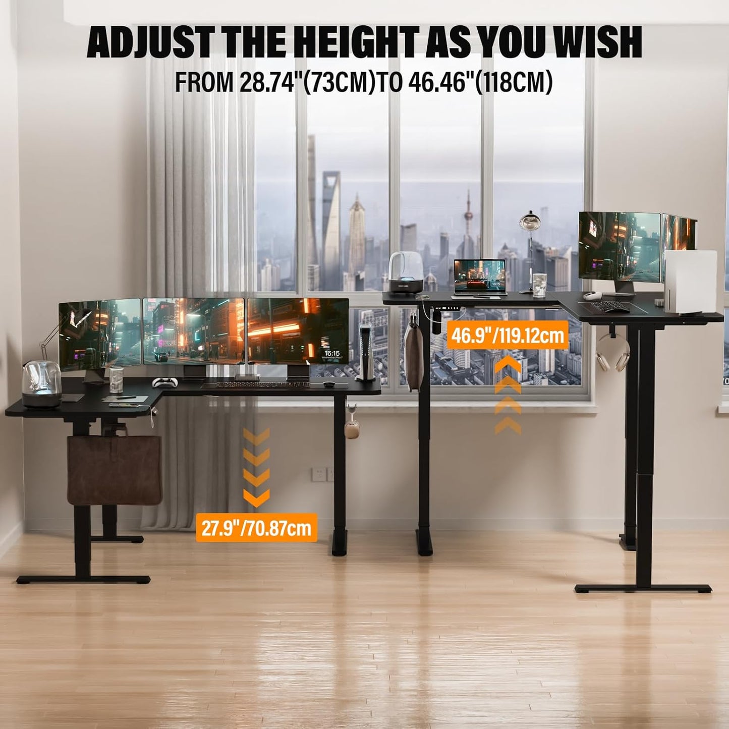 63 X 55 Inch L Shaped Standing Desk, Corner Computer Desk, Electric Adjustable Height Stand up Table, L Sit Stand Desk for Home Office Gaming, Classic Black