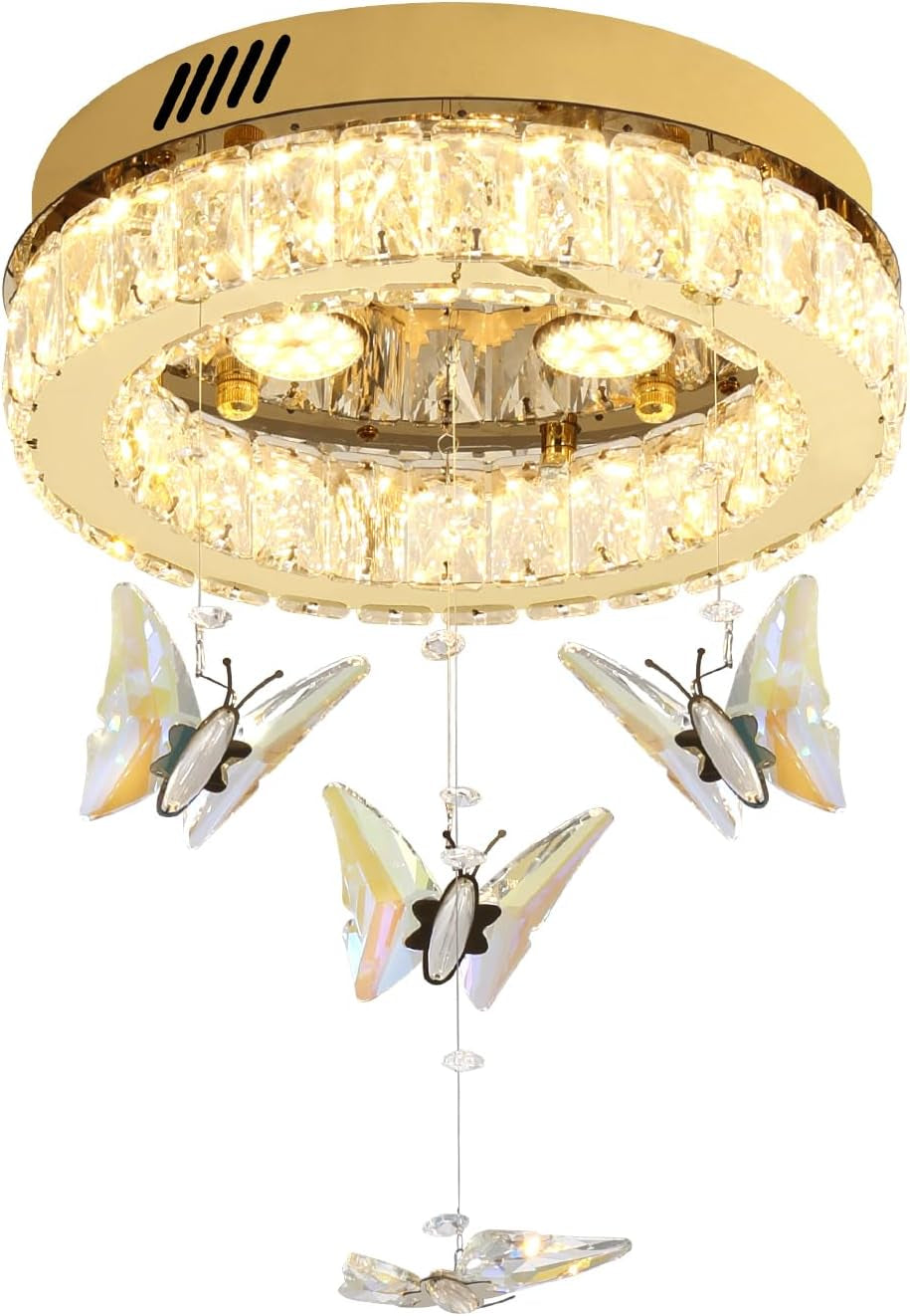 Butterfly Chandelier Gold 12In Modern Crystal Raindrop Chandelier Lighting Flush Mount Ceiling Chandeliers for Living Room 3XGU10
