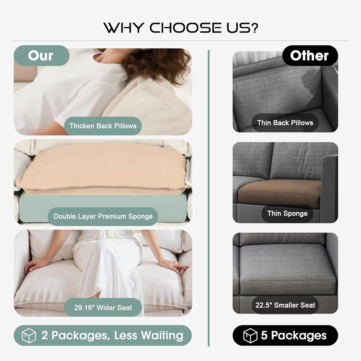 97" 5-Seat Modular Sectional Sofa, Convertible L-Shaped Comfy Cloud Couch with Armrest Storage and Two Pillows for Living Room, Bedroom, Apartment, Beige