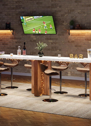 55.12-Inch Contemporary Counter Height Bar Table with Faux Marble Top, Rectangular Design for Kitchen, Dining Room, Living Room, Balcony, and Basement in Walnut and White