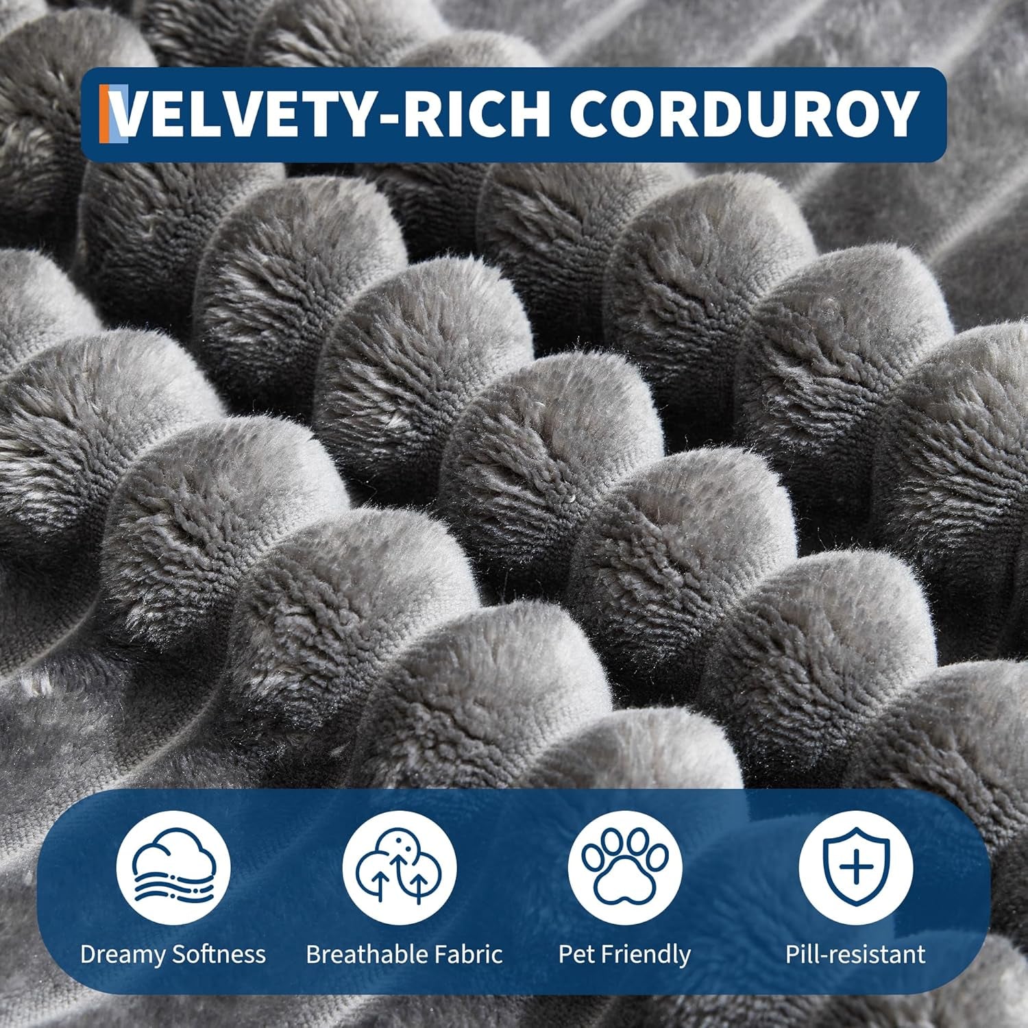 Oversized Chaise Lounge Chair Indoor Upholstered Sofa Bed with Throw Pillows and Armrests Comfy Corduroy Sleeper Couch with Cup Holders and Charging Port for Living Room Bedroom 60 Inch Wide Grey