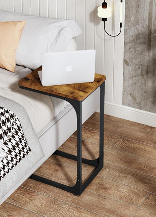 C-Shaped Side Table Set of Two in Rustic Brown Farmhouse Design for Living Room (Model 017-30BN)