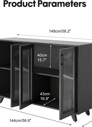 49-Inch Black Kitchen Buffet Server with Doors and Cabinet Storage