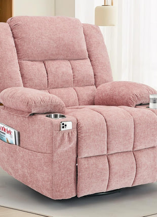 360° Swivel Rocker Recliner Chair for Adults with Massage and Heating Function, Nursery Glider Recliner Featuring Cup Holder, Manual Recliner for Living Room and Bedroom (Fabric, Dark Gray)