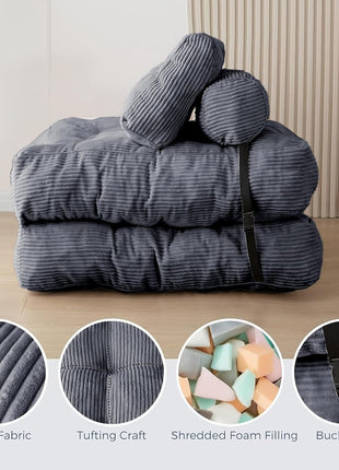 Gray Modular Convertible Floor Sofa Bed - Space-Efficient Foldable Sleeper Couch with Cushions for Compact Living Spaces