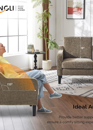Mid-Century Modern Upholstered Accent Chair in Light Brown with Scooped Arms for Living Room, Bedroom, and Commercial Spaces