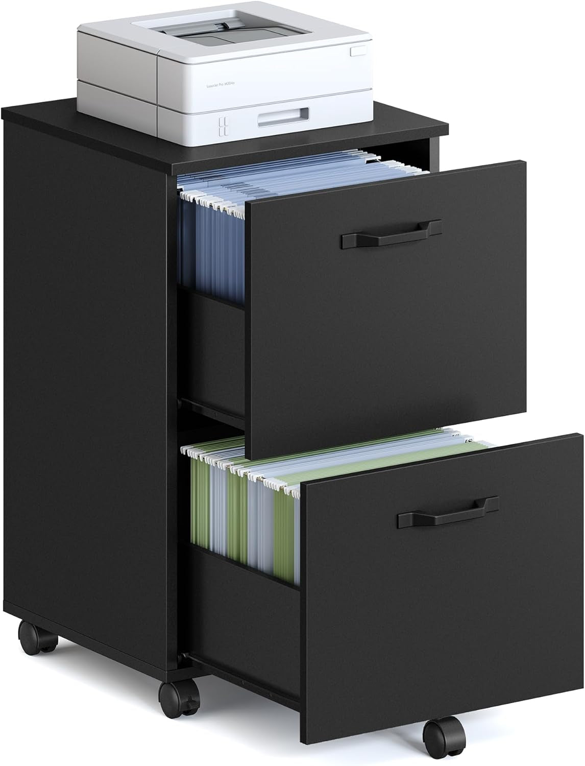 2-Drawer File Cabinet, Small Rolling Filing Cabinet for Home Office, Printer Stand, for A4, Letter-Size Documents, 15.7 X 16.5 X 27.6 Inches, Ink Black UOFC040B16