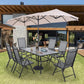 7 Pieces Patio Dining Set with 13Ft Beige Umbrella, Folding Outdoor Dining Chairs for 6, Rectangular Metal Patio Table and Sling Chairs Set, Grey