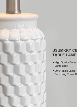 20.5" White Modern Ceramic Bedside Lamp Set of 2 - Elegant Table Lamps for Bedroom, Living Room, and Office Decor
