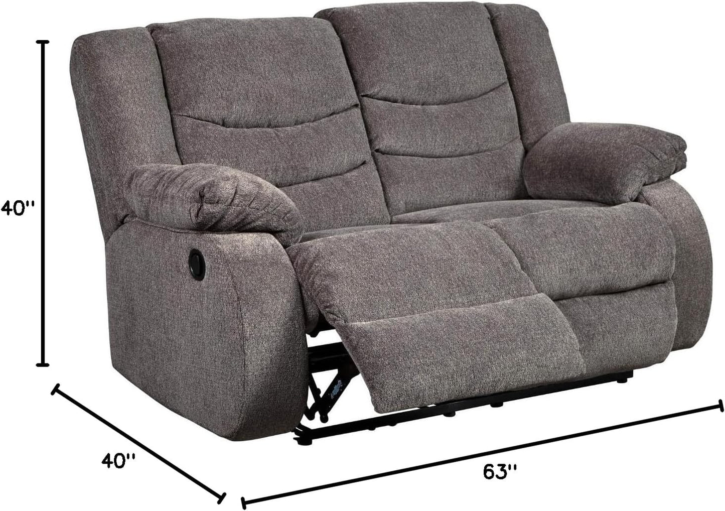 Tulen Reclining Loveseat, Dual-Sided Recliner, Pull Tab Reclining Motion, Fabric Upholstery, 63" W X 40" D X 40" H, Dark Gray