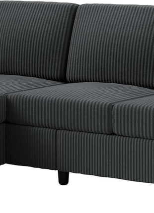 Convertible L-Shaped Sectional Sofa with Removable Cushions in Soft Corduroy Fabric - Ideal for Living Rooms, Apartments, and Offices (Gray)