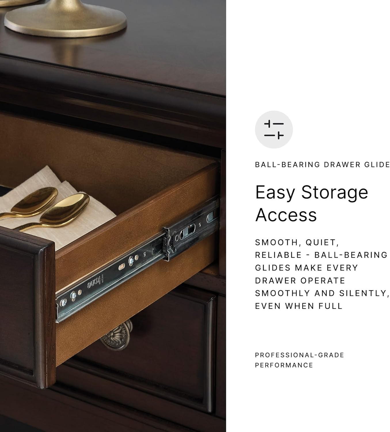 Lavinton Classic 4-Drawer Dining Server with Open Shelf, Dark Brown