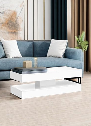 47.3-Inch High Gloss LED Coffee Table with Dual Storage Drawers, Modern Black and White Design for Living Room, App-Controlled LED Lighting