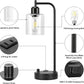Industrial Table Lamps for Bedrooms Set of 2 - Fully Dimmable Bedside Lamps with USB a and C Ports and Outlet, Black Nightstand Lamps with Glass Shade for Living Room, Desk Lamps for Office Reading