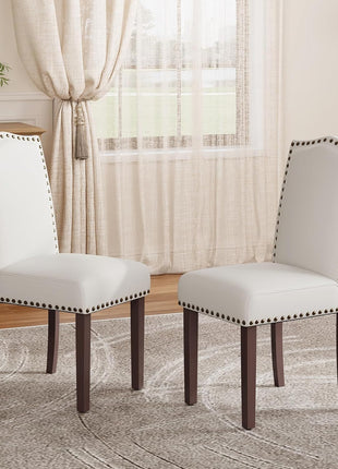 Set of 6 Upholstered Parsons Dining Chairs with High-Density Cushions, Solid Wood Legs, and Nailhead Trim in Beige - Ideal for Dining Room, Kitchen, and Living Room