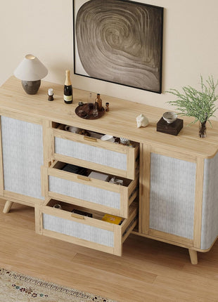 63-Inch Farmhouse Sideboard Buffet Cabinet with Three Drawers and Two Doors, Wooden Coffee Bar Storage for Kitchen and Living Room