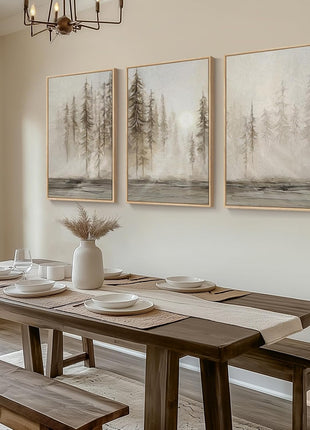 Large 3-Piece Framed Abstract Pastel Grunge Forest Landscape Canvas Art Set for Living Room and Office, Modern Nordic Decorative Prints, 24x36 Inches