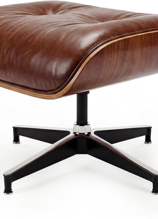 Mid-Century Modern Top Grain Leather Chaise Lounge Chair and Ottoman, Classic Accent Seating for Living Room and Office, Retro Aged Leather with Walnut Finish