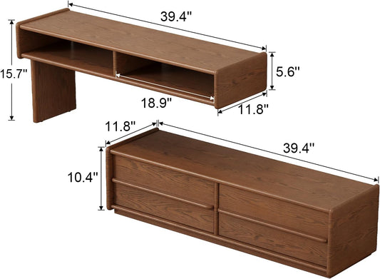 Solid Wood TV Stand for Tvs up to 65 Inch，Extendable Tv Stand with Storage and Shelf for Living Room, Bedroom, Offic