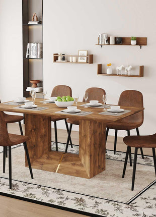 63-Inch Contemporary Dining Table Set for Six with Upholstered Chairs - Ideal for Kitchen and Dining Room, Easy Assembly Farmhouse Design