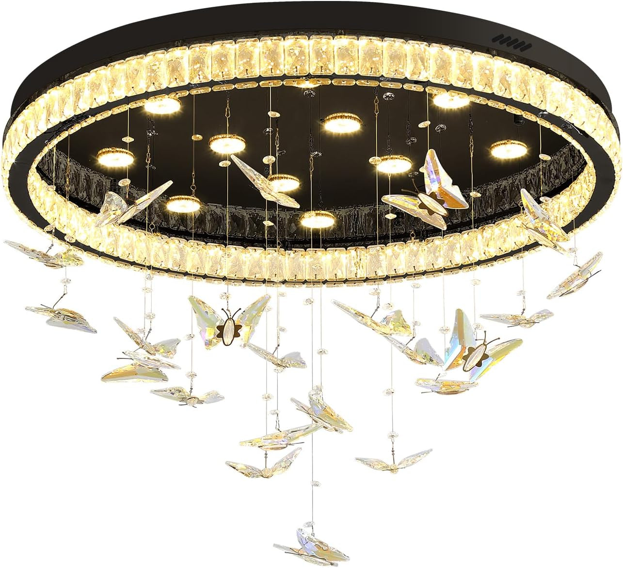 Butterfly Chandelier Black 32In Modern Crystal Raindrop Chandelier Lighting Flush Mount Ceiling Chandeliers for Living Room 12XGU10