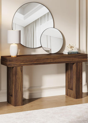 63-Inch Rectangular MDF Wood Grain Console Table for Living Room, Entryway, and Hallway in Rustic Brown Finish