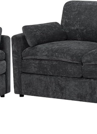 Chenille Upholstered Sofa Set in Dark Grey - 2-Piece Collection with Comfortable 3-Seat Couch and Loveseat, Featuring Thick Cushions and Deeper Seats for Enhanced Comfort in Living Room or Apartment