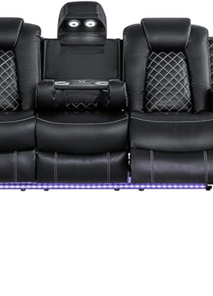 Leather Power Recliner Sofa Set - 3-Piece Home Theater Seating with Loveseat, Chair, Coffee Table, Reading Light, and Cup Holders for Living Room