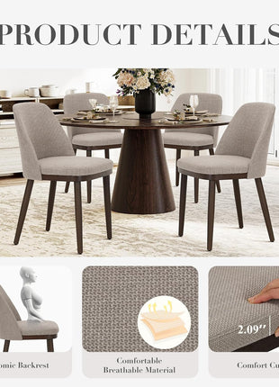 Set of 6 Modern Upholstered Dining Chairs with Back Support and Wooden Legs for Kitchen and Dining Room, Camel Color