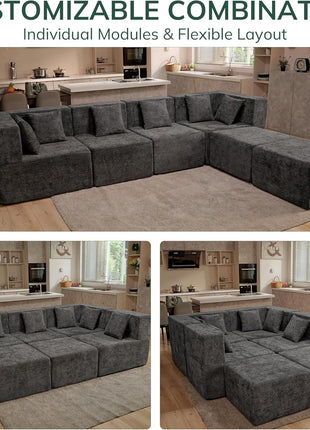 Elegant 6-Seater Modular Cloud Couch in Comfy Chenille and Memory Foam - Ideal for a Relaxing Living Room Experience