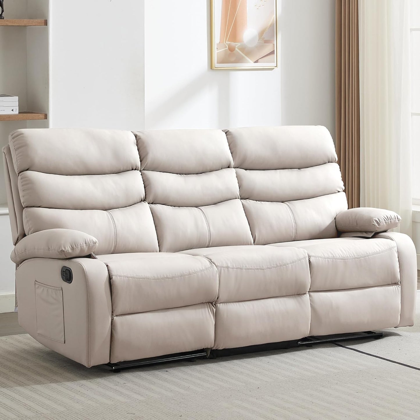 3 Seater Recliner Sofa Set, Anti-Scratch Reclining Loveseat Sofa & Couch for Living Room, RV, Home Theater Apartment(Beige, 3 Seater Sofa)