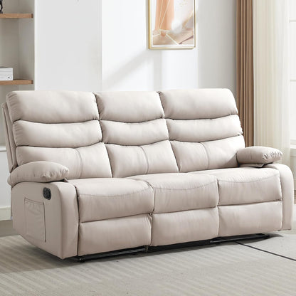 3 Seater Recliner Sofa Set, Anti-Scratch Reclining Loveseat Sofa & Couch for Living Room, RV, Home Theater Apartment(Beige, 3 Seater Sofa)