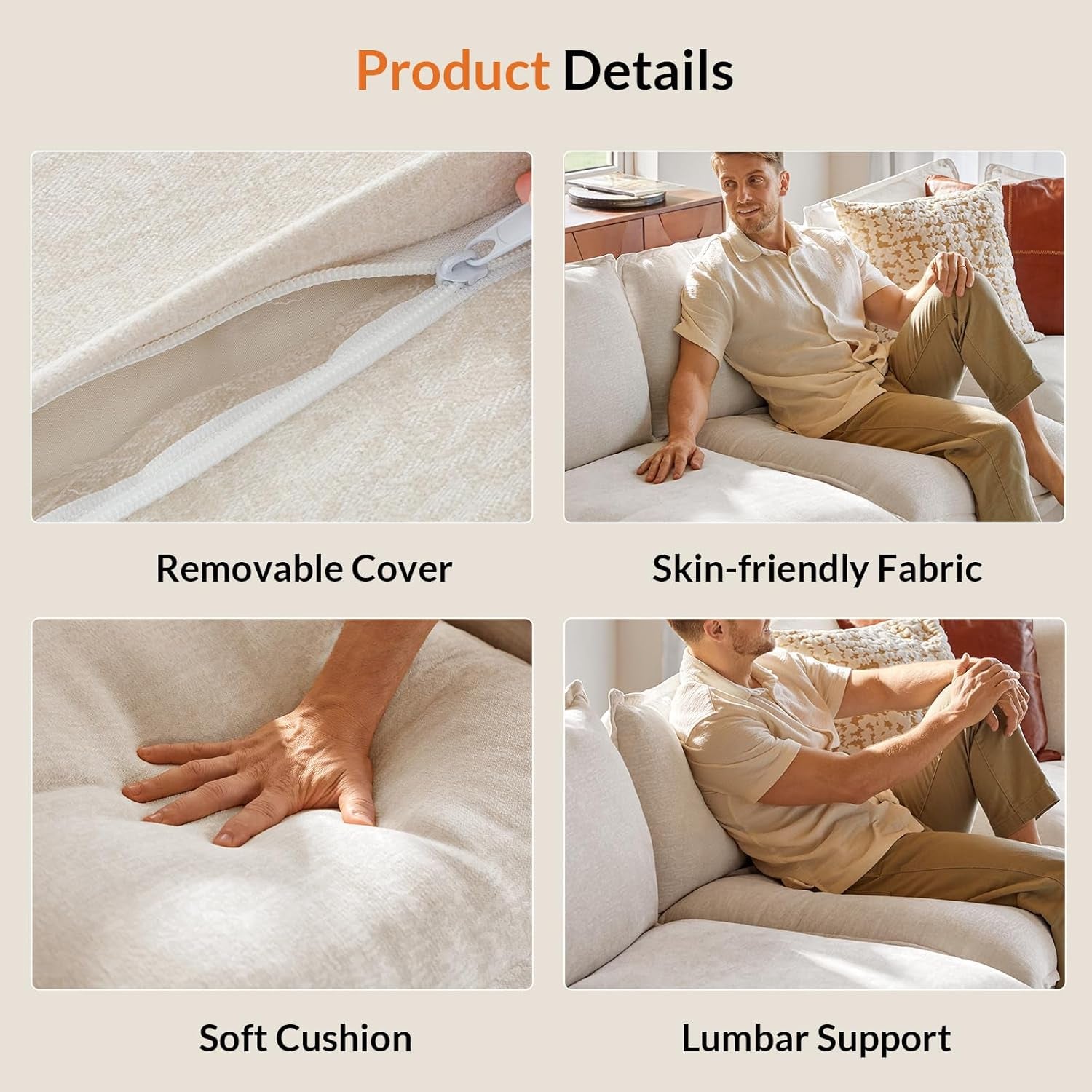 127'' Modular Sectional Sofa, Oversized U Shaped Couch with Storage Ottoman, Comfy Chenille Sofa with Deep Seat, 6 Seat Convertible Couches for Living Room, Beige