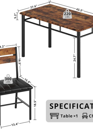 Rustic Brown Dining Table Set for Four with Upholstered Chairs, Perfect for Kitchens and Compact Spaces