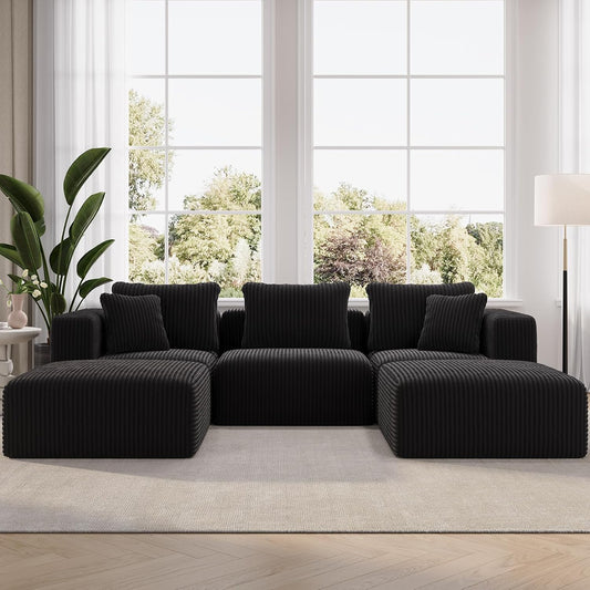 106" Modular Sectional Sofa, Modern Cloud Sectional Couch with Smarts Coil® Support, U-Shape Boneless Couch for Living Room Apartments Bedroom, No Assembly Required (3 Seater + 2 Ottoman)