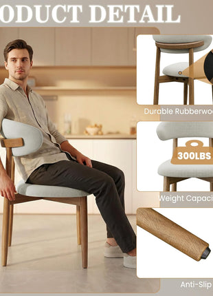 Set of 4 Farmhouse-Style Wooden Dining Chairs with Curved Backs and Modern Grey Fabric Upholstery for Dining Room