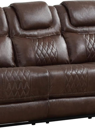 Genuine Leather Three-Seat Manual Reclining Sofa with Overstuffed Armrests, Ideal for Living Rooms, Meeting Rooms, and Bedrooms, Dark Brown