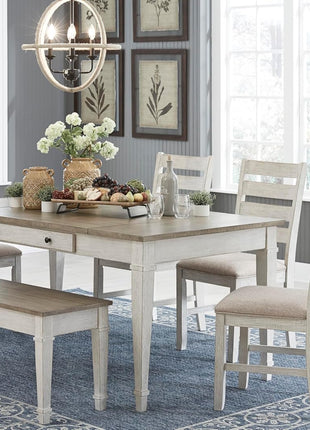 Signature Design by Ashley Skempton Modern Farmhouse Dining Room Chairs, Set of 2, Ladderback Wood Construction, Dimensions: 17.75" W x 21.5" D x 38.63" H, White and Light Brown Finish